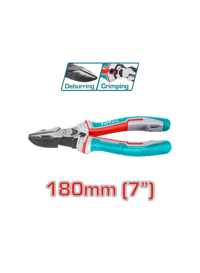 TOTAL Professional Pliers Set, 4 Piece, Cr-V Steel with TPR Tri-Color Handles, 240mm Combination, 180mm Diagonal Cutting, 200mm Long Nose, 250mm Pump Pliers with Crimping and Deburring Functions - Image 3